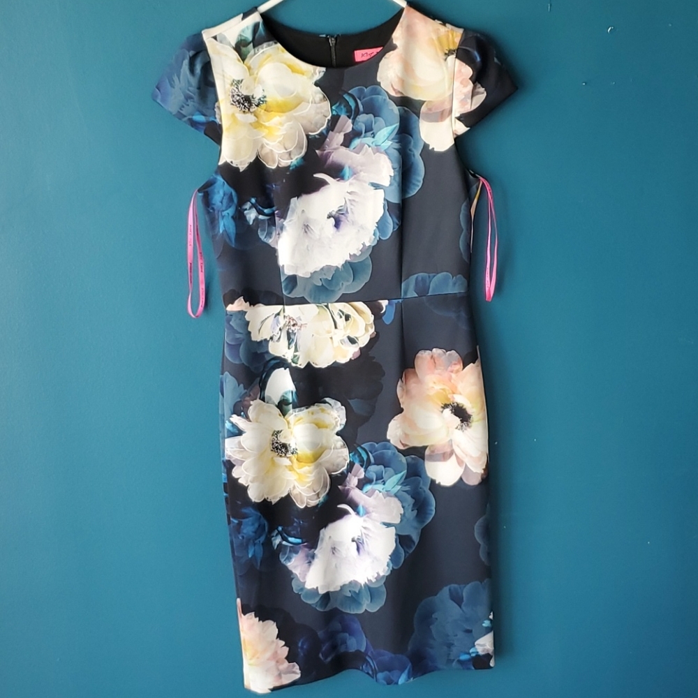 Betsey Johnson Floral Midi Dress - Navy and Yellow